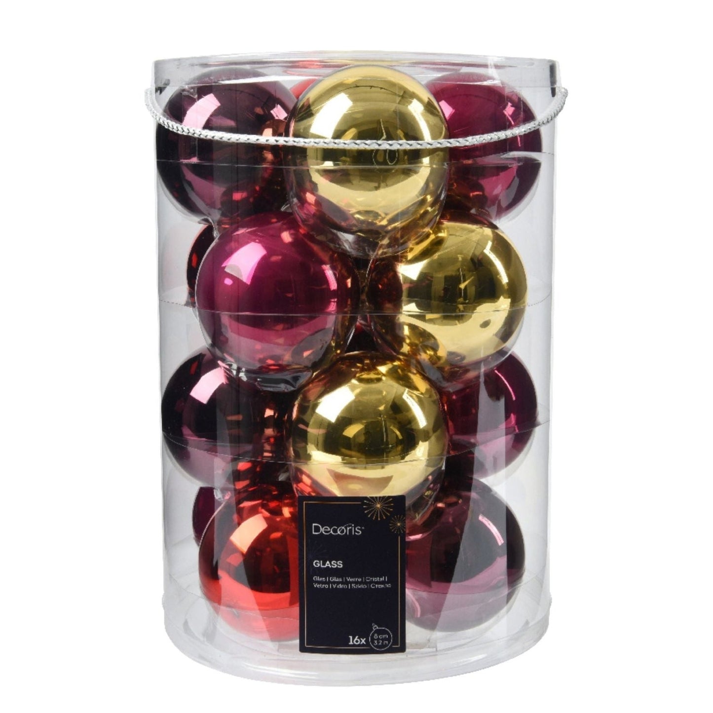 Julgranskulor blandade färger i glas 16st
