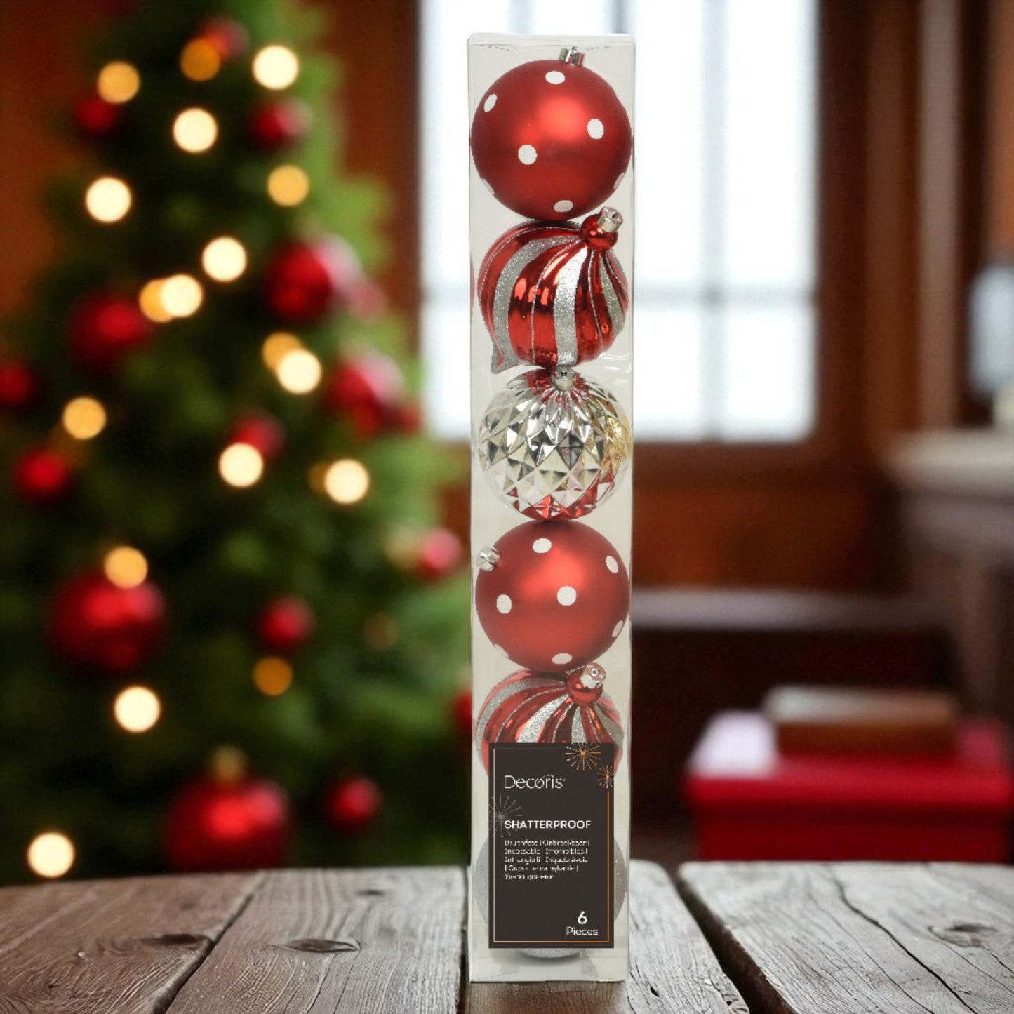 Julgranskulor Stora Röd/Silver 15cm
