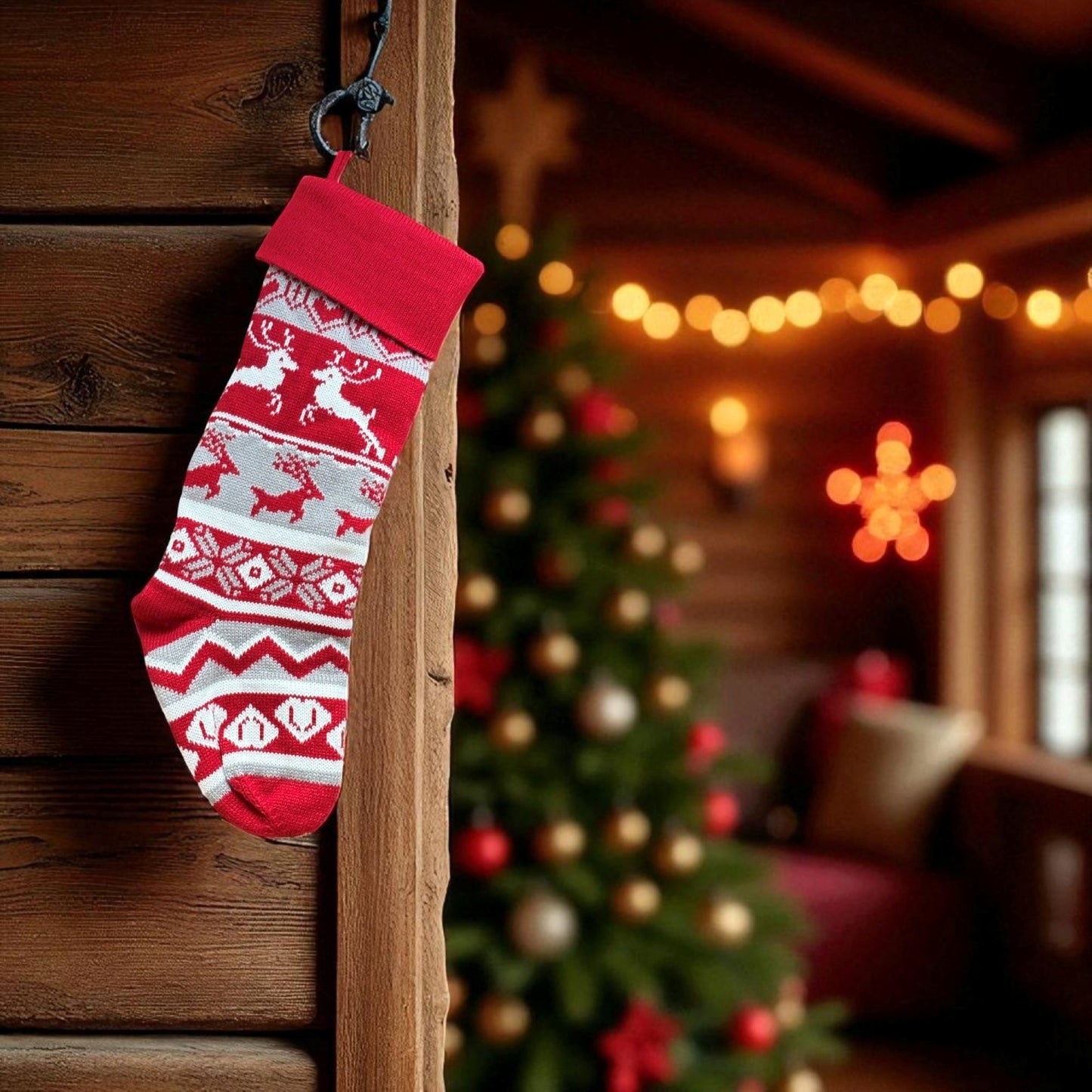 Julstrumpa Ren Stickad