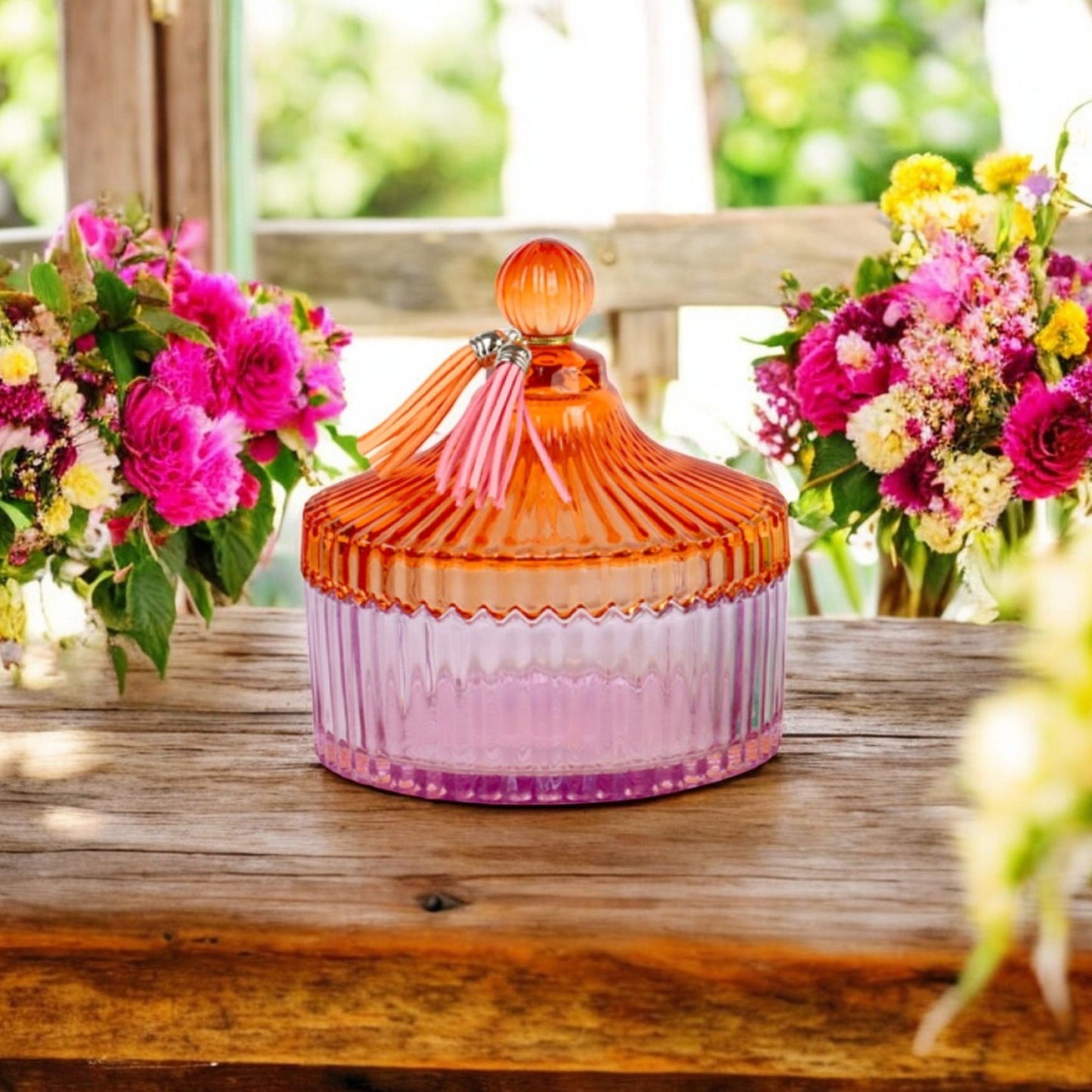 Glasburk med Lock – Orange & Rosa