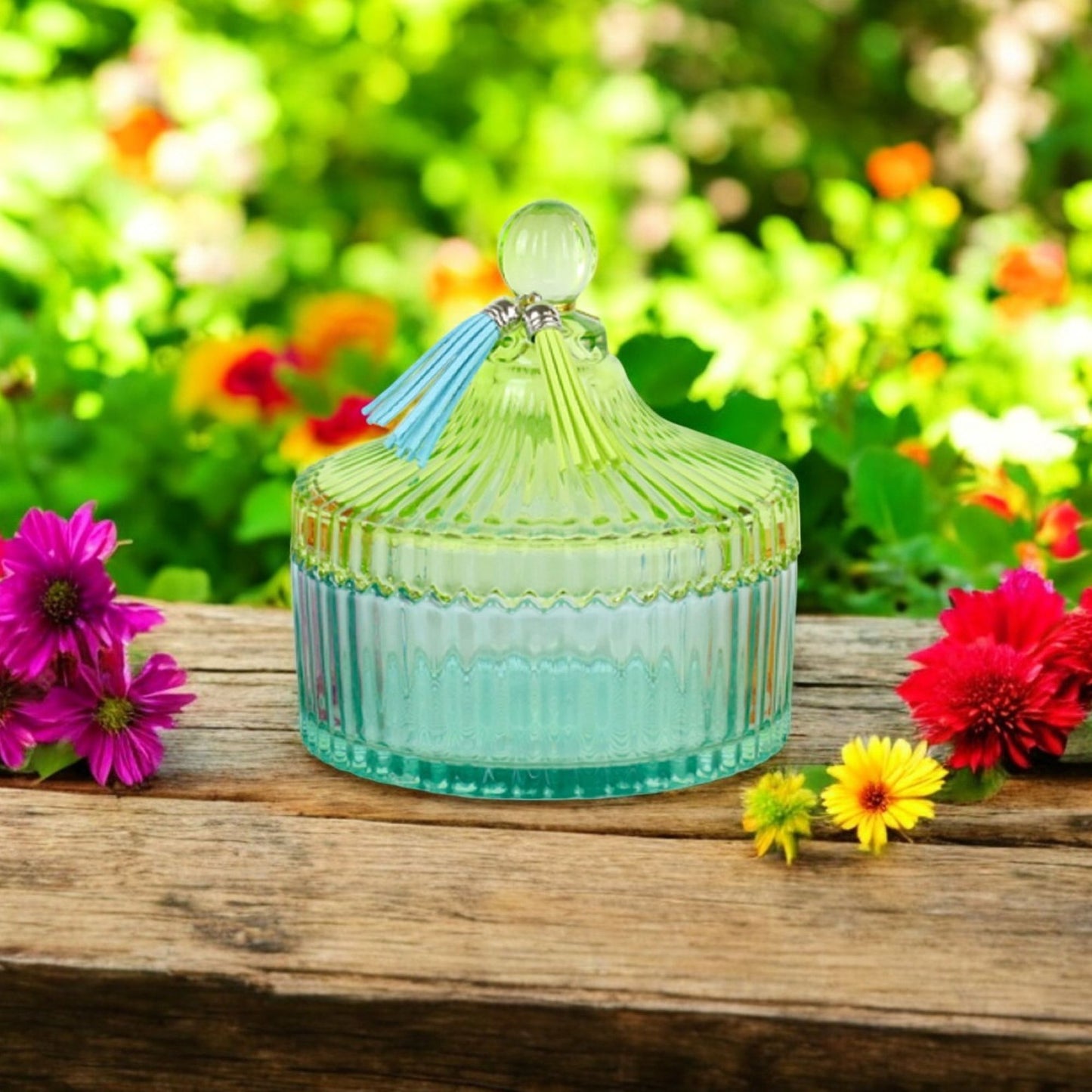 Glasburk med Lock – Turkos & Ljusgrön