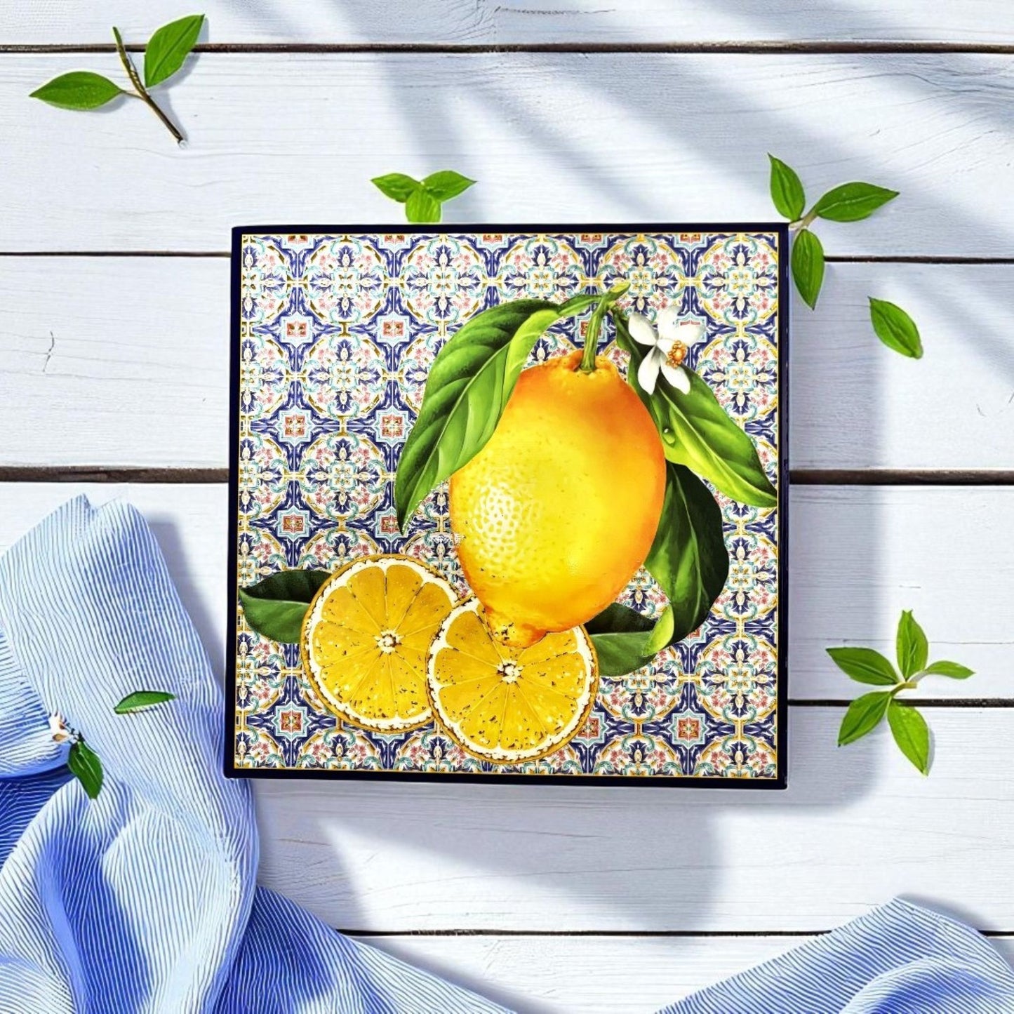 Medelhavsinspirerat grytunderlägg citron